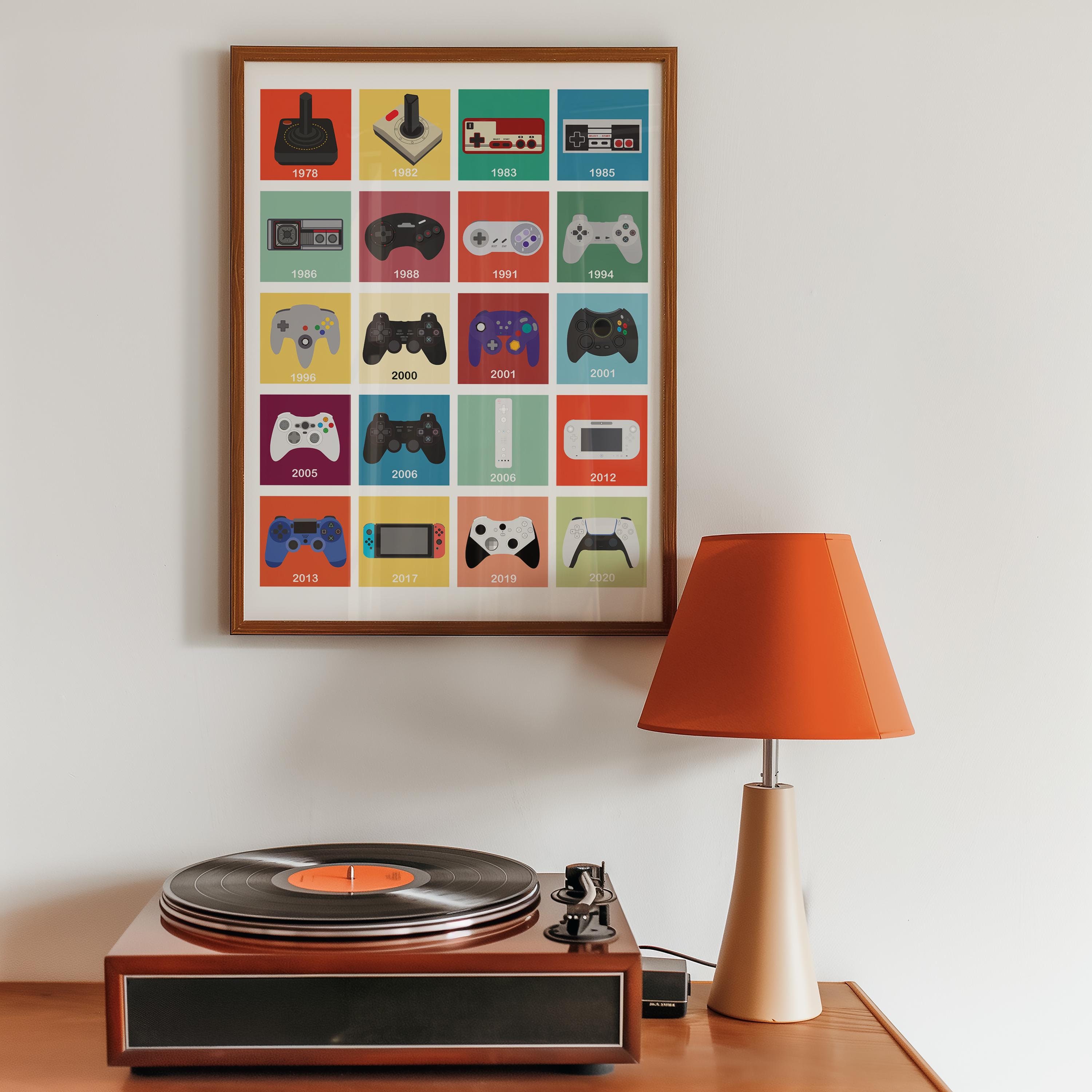 Classic Video Game Controllers Evolution Print, Retro Gaming Poster, Game Room Decor, Gift for Gamer, Video Game Controllers Print