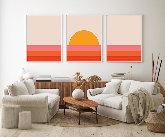 Set of Three Prints - Retro 70s Art Prints - 70s Posters - Mid-century Modern Wall Art - Printable Art - 70s Sunset Print - Retro Decor