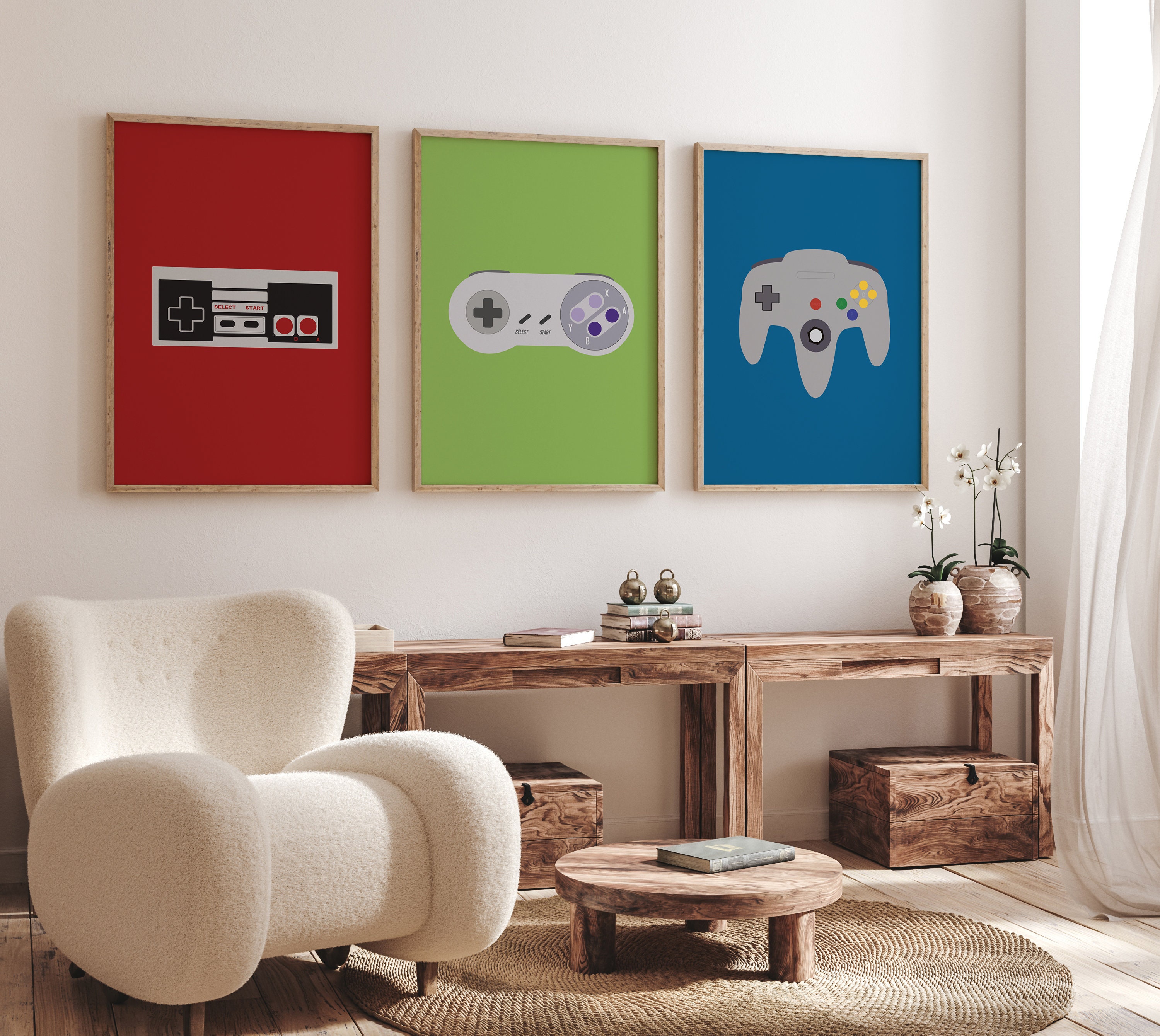 Game Room Decor, Video Game Art Set of 3, Retro Video Game Controller ...