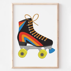 Retro Roller Skate Print, 70s Wall Art, Cool Apartment Art, Rollerskating Wall Art, Dorm Room Decor, Retro Art, Skate Poster