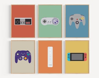 Video Game Controllers Art Prints, Printed and Shipped, Video Game Wall Art, Decor for Kids Room, Game Room Art, Gaming Prints Set of 6