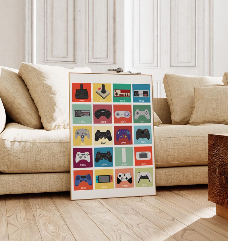 retro video game controllers evolution print
