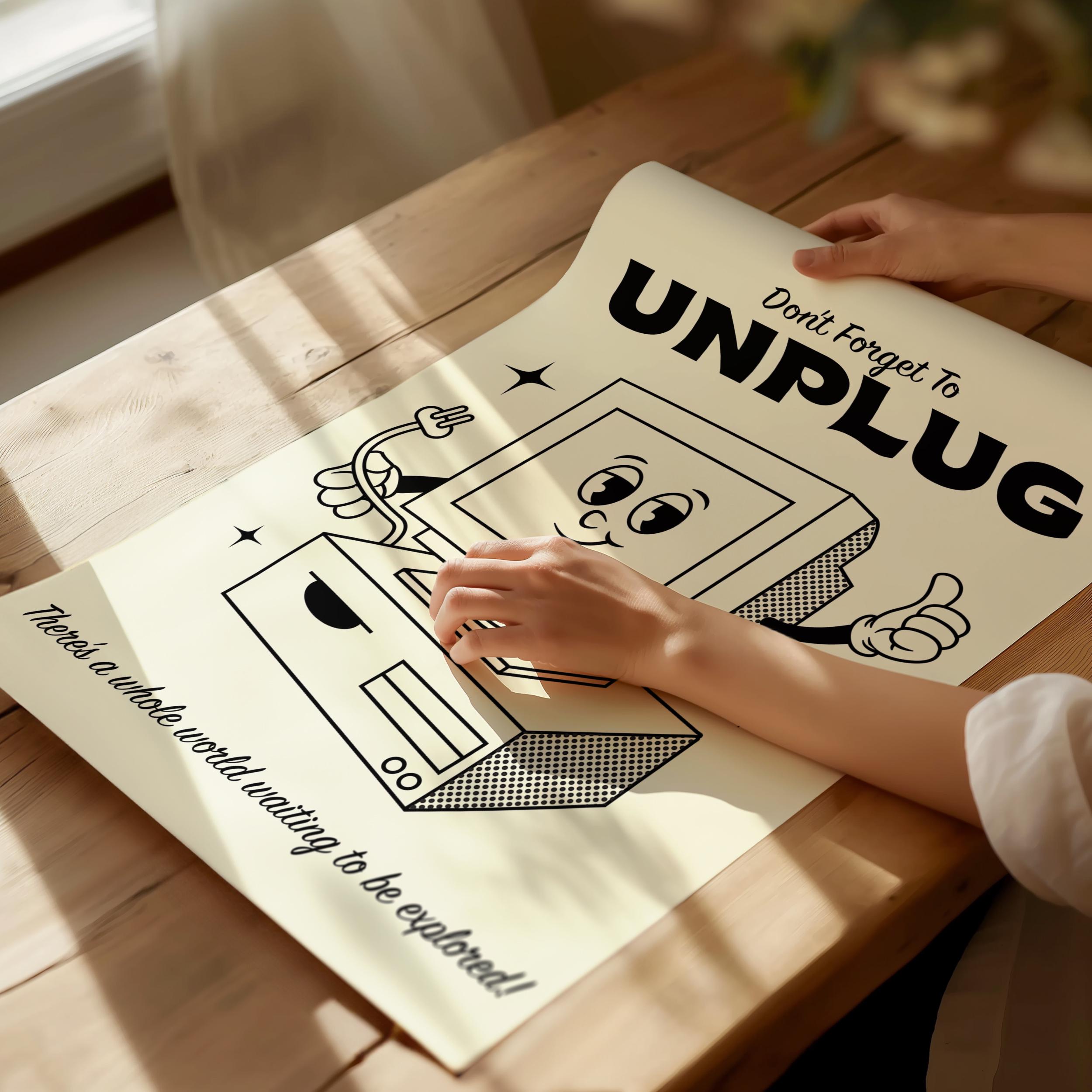 Retro Computer Illustration, Retro Character Print, Unplug Print ...