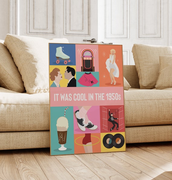 1950s Art, Retro 50s Wall Art Print, Nostalgic Art, Vibrant Retro