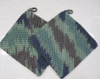 POT HOLDER Hot Pad Set Handmade Cotton Double Thickness Cameo Green (A-13)