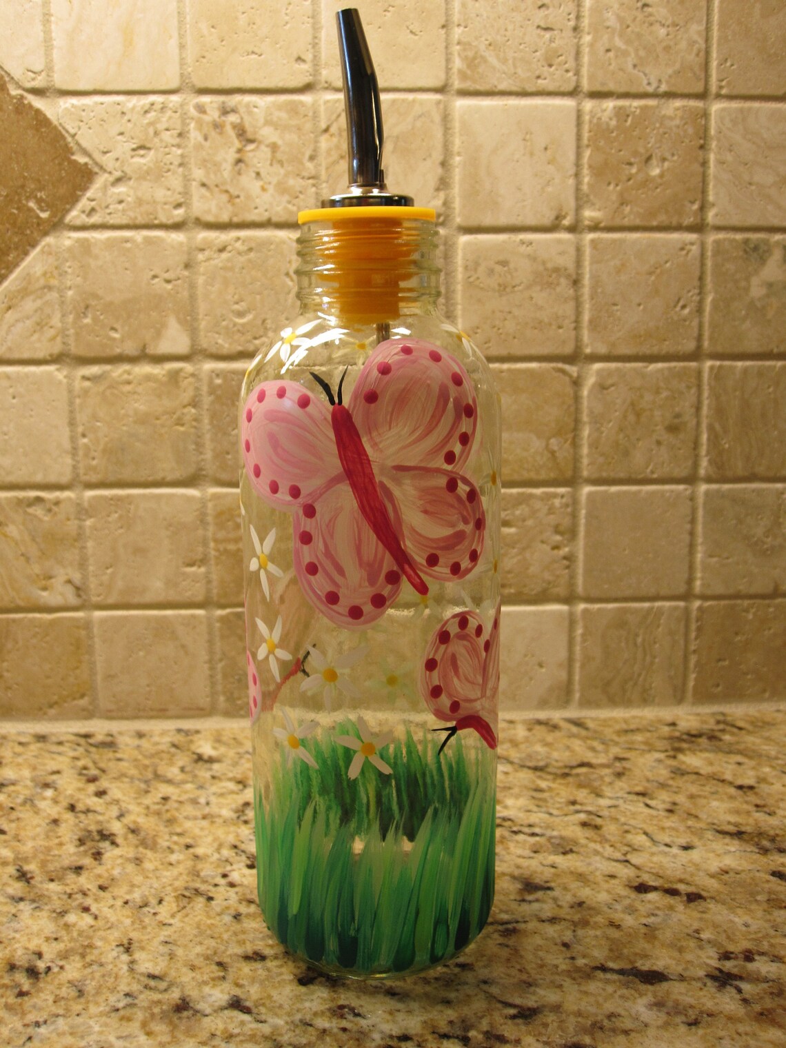 Dish Soap Dispenser Kitchen Pink Butterflies White Flowers Etsy