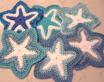 Crocheted Starfish Trivet: Coastal Kitchen Decor 8" Cotton (M5)
