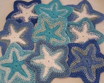 Crocheted Starfish Trivet: Coastal Kitchen Decor 8" Cotton (B8)