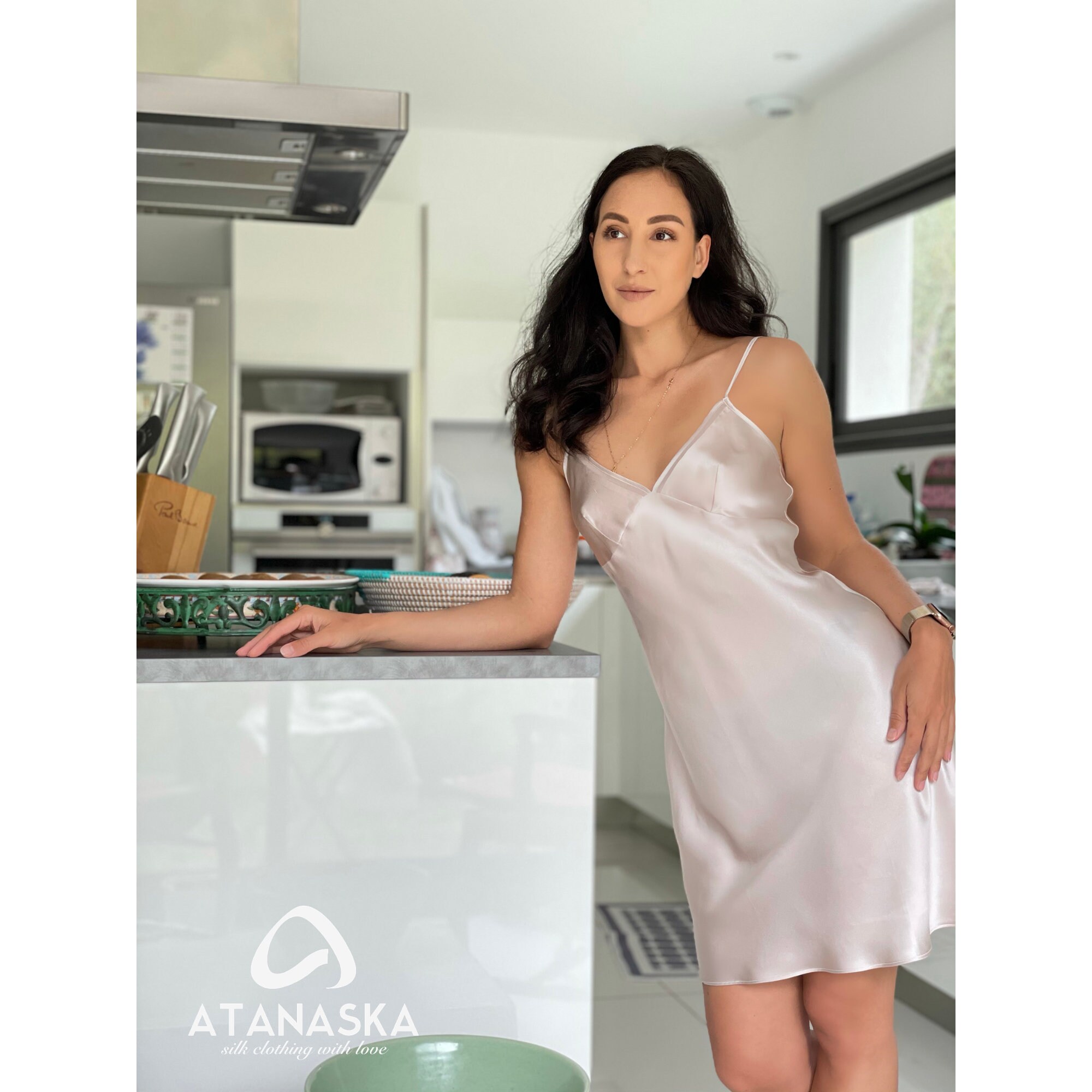 100 Natural Silk Sleep Dress Silver Nightgown Robe Pour Etsy