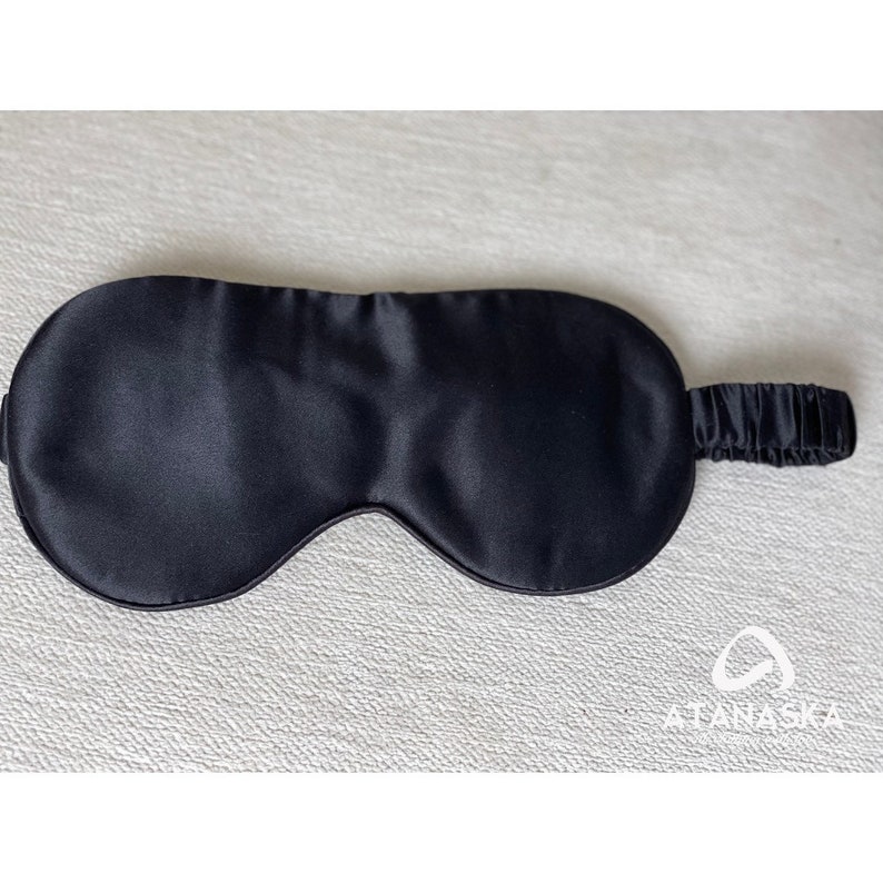 Masque pour les yeux en soie naturelle 100% pour dormir avec doublure en soie, doux, cadeau de mariée, cadeau de Noël, anniversaire, cadeau de nouvel an, personnalisation, fait main Noir