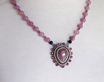 Kunzite Bead-Embroidered Necklace