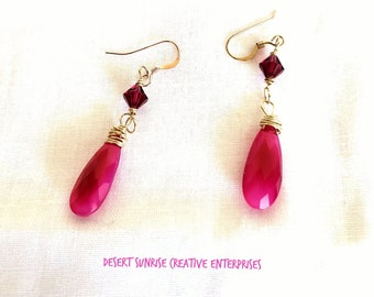 Fuchsia earrings with Swarovski crystals and 14kt GF findings