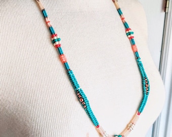 Turquoise Multi Bead Woven Necklace