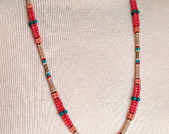 Southwest Beaded Necklace Coral