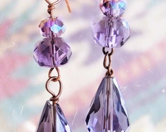 Smoky Purple Crystal and Bronze Earrings