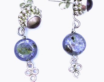 Denim Blue Semi-Precious Stone And Sterling Silver Earrings