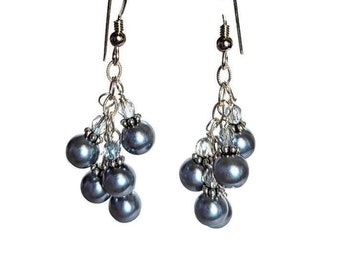 Beautiful gray-blue cluster earrings