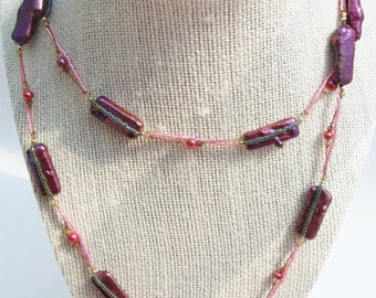 Merlot Fancy Stick Pearl Long Necklace