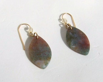 Multicolor Agate Leaf Earrings with Gold Filled Findings