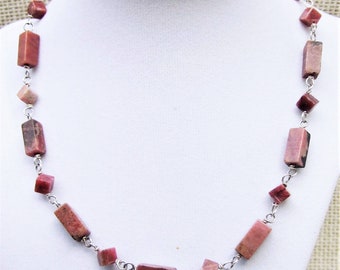 Geometric Rhodonite and Natural Sterling Silver Jewelry Set