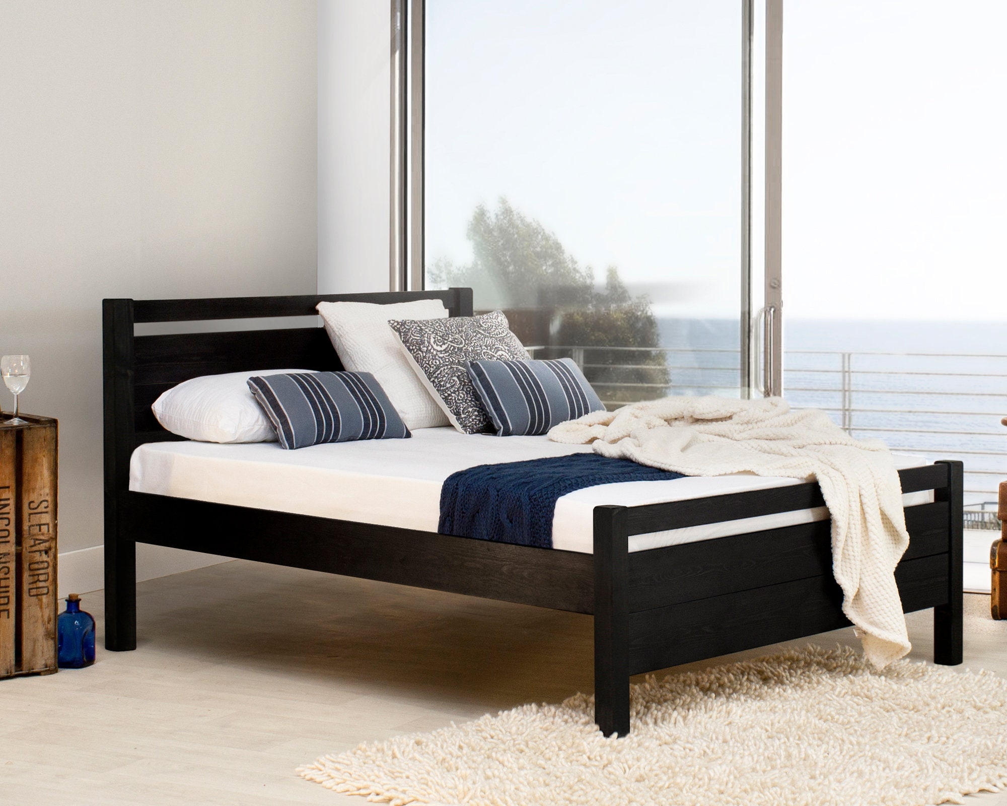 Dark wood cheap bed frame
