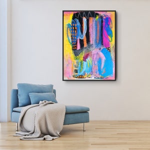 FRAMED Original Abstract Painting Print - Bold and Colorful Wall Art, Bright Contemporary Art Poster with Frame, Ready to Hang Wall Decor