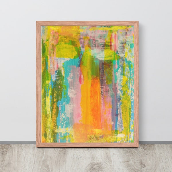 Bright Abstract Wall Art Framed, Colorful Original Art Print with Frame, Eclectic Gallery Wall Prints Framed