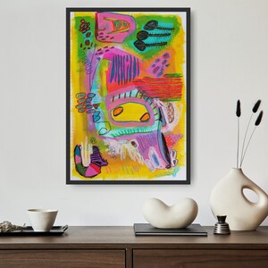 FRAMED Large Abstract Painting Print - Colorful Original Wall Art, Bright and Vibrant Poster with Frame, Maximalist Wall Decor