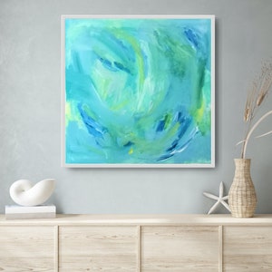 Modern Coastal Wall Art - Blue Abstract Painting Print, Original Seascape, Beach House Decor, Living Room Wall Decor, Colorful Bright Decor