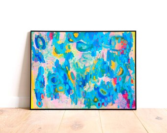 Original Abstract Painting Print, Blue Abstract Wall Art, Large Modern Wall Art, Colorful Bright Art Poster