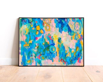 Original Abstract Art Print, Modern Expressionist Painting, Bright Maximalist Wall Art, Multicolor Abstract Poster, Eclectic Wall Art