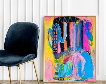 Colorful Abstract Wall Art Print - Bright Multicolor Print, Modern Artwork Poster for Gallery Wall, Vibrant Wall Decor for Living Room