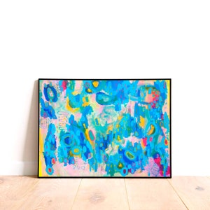 Original Abstract Wall Art - Blue Modern Art Print, Large Colorful Wall Decor, Bright Dopamine Decor, Maximalist Original Painting Print