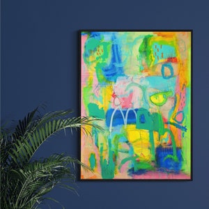 Framed Abstract Painting Print: Modern Colorful Wall Art