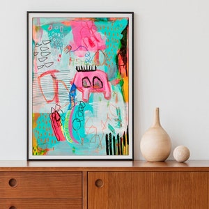 Colorful Original Abstract Painting Print, Bright Abstract Wall Art, Contemporary Modern Art Poster, Eclectic Maximalist Home decor