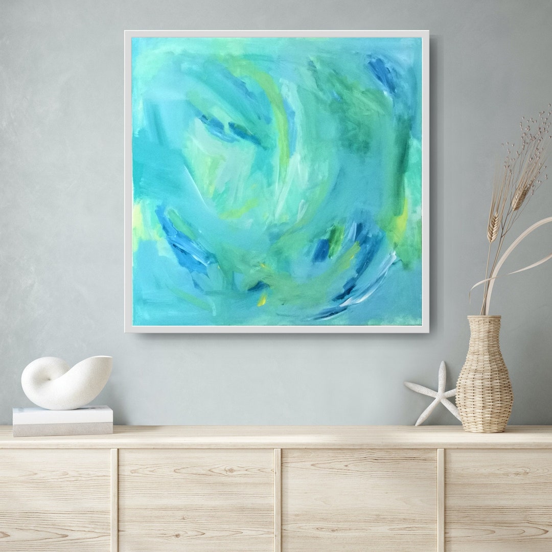 Modern Coastal Wall Art Blue Abstract Painting Print, Original — free download