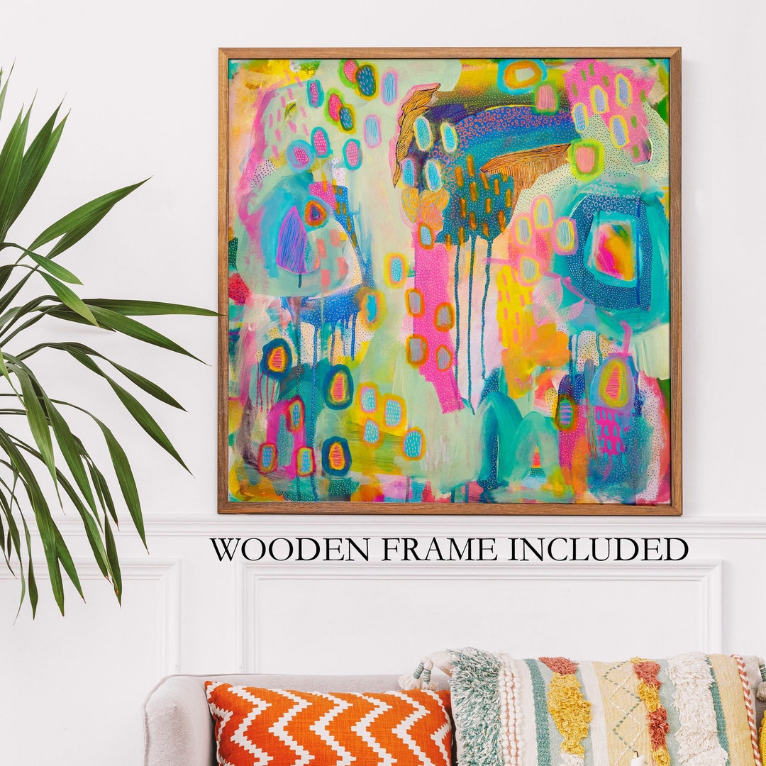 Large Framed Abstract Art Print, Original Painting Print With Wooden Frame, Colorful Wall Art Etsy