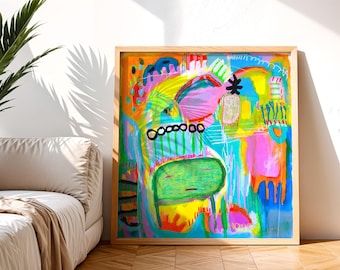 Funky Wall Art Decor - Vibrant Abstract Art Print, Contemporary Artwork for Bedroom or Living Room Decor, Bright Modern Wall Art