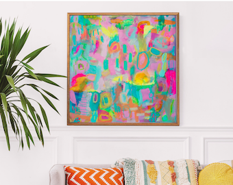 Original Abstract Fine Art Print, Colorful Bright Abstract Poster, Square Modern Wall Art for Living Room Dining Room Bedroom