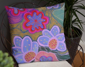 Decorative Pillow Floral, Abstract Pillow Cover, Colorful Cushion Case, Flowers Throw Pillow, Jaipur Print Accent Sofa Pillow Cover