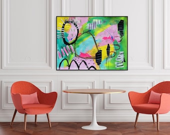 Large Abstract Wall Art - Vibrant Colorful Modern Wall Decor, Bright Contemporary Art Poster for Living Room, Vivid Abstract Print