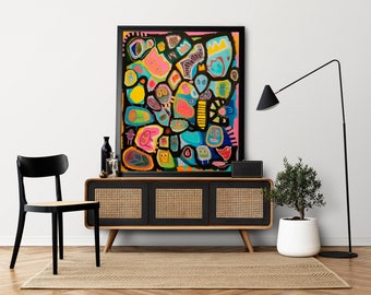 Original Contemporary Art Painting Print, Modern Funky Wall Art, Multicolor Abstract Art Poster, Colorful Gallery Wall Decor