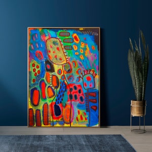 Pôster de arte de parede maximalista - Impressão de pintura abstrata vibrante, arte moderna original, impressão contemporânea colorida e ousada, arte de parede descolada