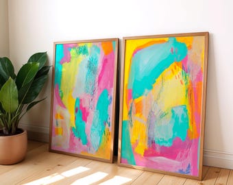 Set of 2 Abstract Art Prints – Bold Colorful Modern Wall Decor Printable