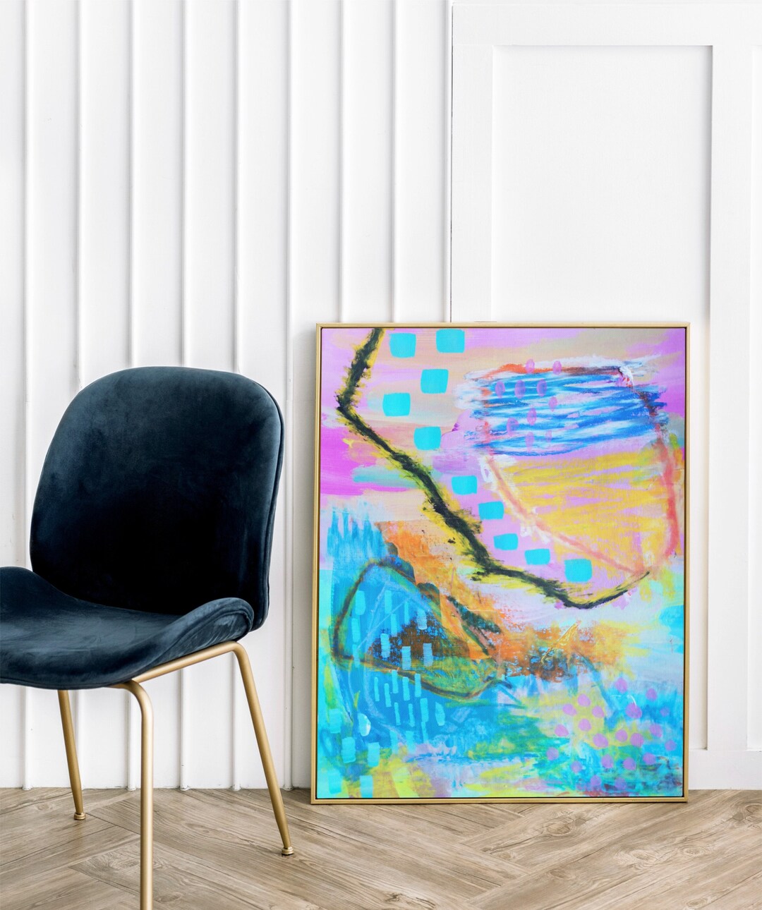 Blue and Pink Abstract Hug Illustration Metal Poster