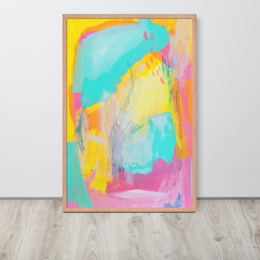 FRAMED Original Large Abstract Art Print, Bright Multicolor Abstract