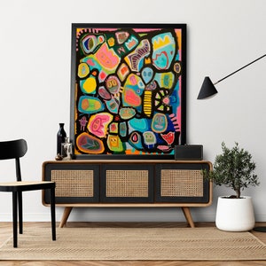 Large Original Contemporary Painting on Canvas – Oversized Quirky Modern Wall Art for Living Room