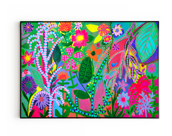 Large Botanical Print – Maximalist Tropical Wall Art, Vibrant Floral Decor for Living Room