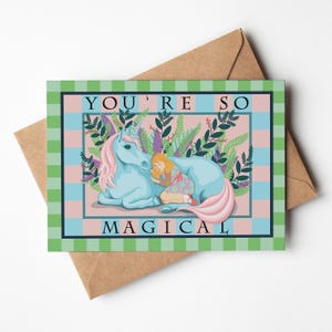 Schlafendes Mädchen & Einhorn Geburtstagskarte, 130x180 Magische Grüße für kleine Mädchen, süße leere Karte für Kinder, optional handgeschriebene Nachricht
