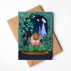 Carte d'anniversaire illustrée avec ours, carte d'anniversaire de maman, cadeau unique pour elle, carte de voeux vierge, message manuscrit en option, 5 x 7 pouces peint à la main